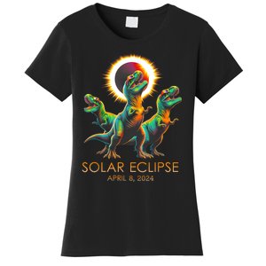 Funny Trex Dinosaur Watching Total Solar Eclipse Apr 8 2024 Women's T-Shirt