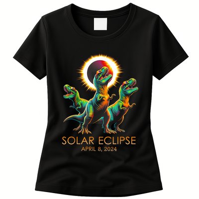 Funny Trex Dinosaur Watching Total Solar Eclipse Apr 8 2024 Womens T-Shirt