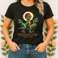 Funny Trex Dinosaur Watching Total Solar Eclipse Apr 8 2024 Womens T-Shirt