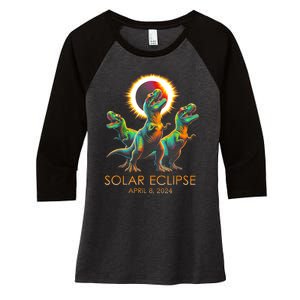 Funny Trex Dinosaur Watching Total Solar Eclipse Apr 8 2024 Women's Tri-Blend 3/4-Sleeve Raglan Shirt