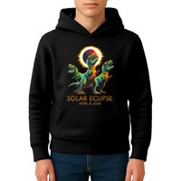 Funny Trex Dinosaur Watching Total Solar Eclipse Apr 8 2024 Kids Hoodie