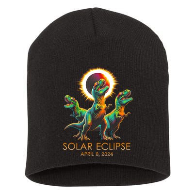 Funny Trex Dinosaur Watching Total Solar Eclipse Apr 8 2024 Short Acrylic Beanie