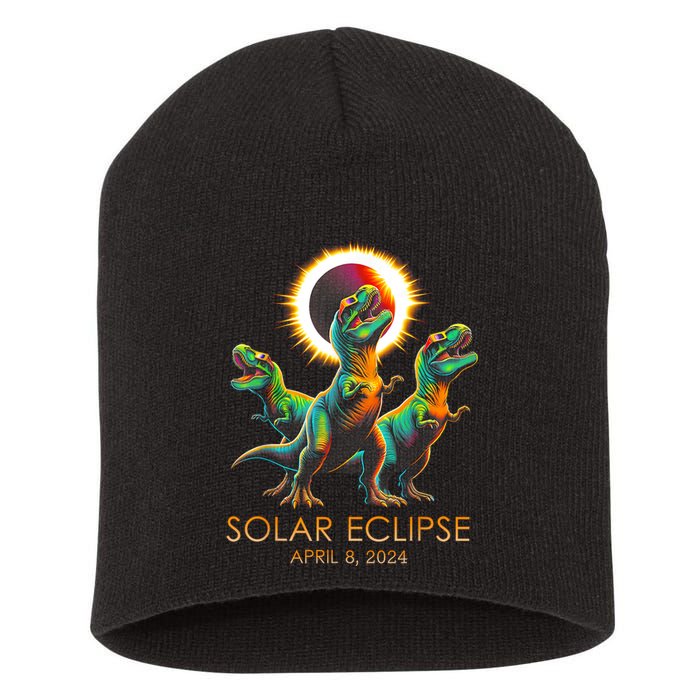 Funny Trex Dinosaur Watching Total Solar Eclipse Apr 8 2024 Short Acrylic Beanie