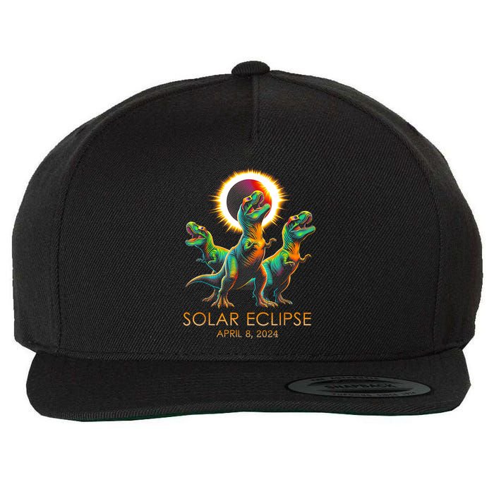 Funny Trex Dinosaur Watching Total Solar Eclipse Apr 8 2024 Wool Snapback Cap