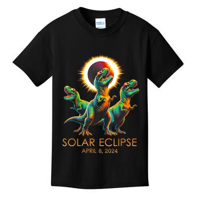 Funny Trex Dinosaur Watching Total Solar Eclipse Apr 8 2024 Kids T-Shirt