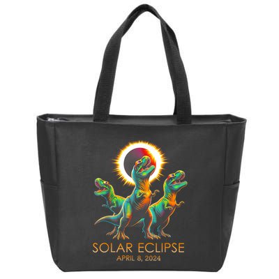 Funny Trex Dinosaur Watching Total Solar Eclipse Apr 8 2024 Zip Tote Bag