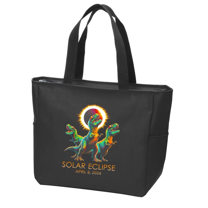 Funny Trex Dinosaur Watching Total Solar Eclipse Apr 8 2024 Zip Tote Bag