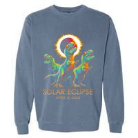 Funny Trex Dinosaur Watching Total Solar Eclipse Apr 8 2024 Garment-Dyed Sweatshirt