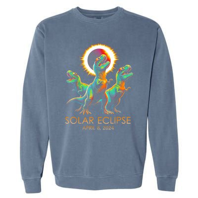 Funny Trex Dinosaur Watching Total Solar Eclipse Apr 8 2024 Garment-Dyed Sweatshirt