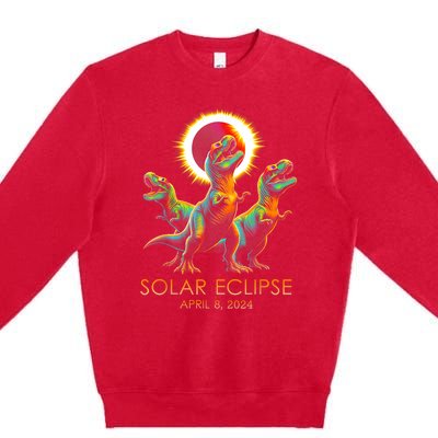 Funny Trex Dinosaur Watching Total Solar Eclipse Apr 8 2024 Premium Crewneck Sweatshirt