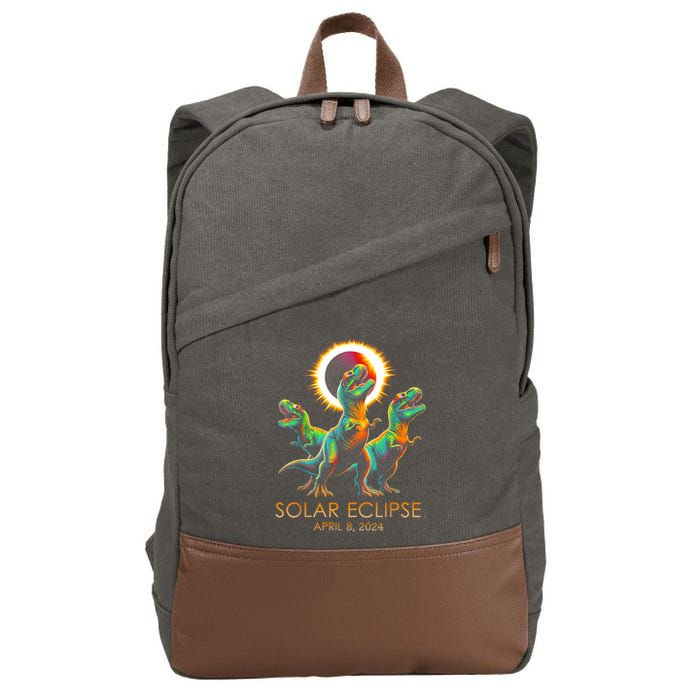 Funny Trex Dinosaur Watching Total Solar Eclipse Apr 8 2024 Cotton Canvas Backpack