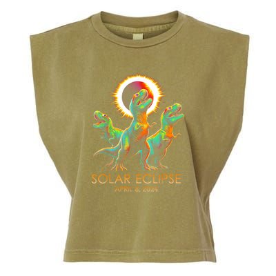 Funny Trex Dinosaur Watching Total Solar Eclipse Apr 8 2024 Garment-Dyed Women's Muscle Tee