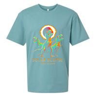 Funny Trex Dinosaur Watching Total Solar Eclipse Apr 8 2024 Sueded Cloud Jersey T-Shirt