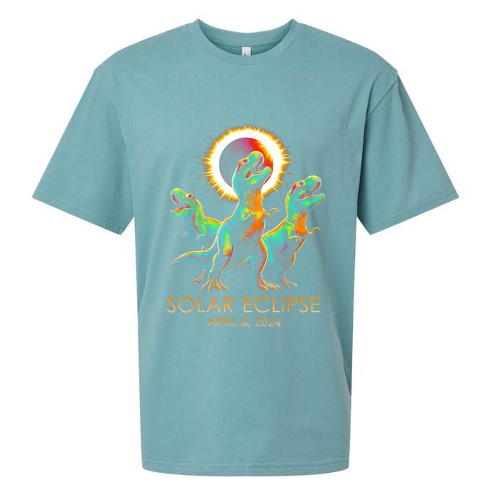 Funny Trex Dinosaur Watching Total Solar Eclipse Apr 8 2024 Sueded Cloud Jersey T-Shirt