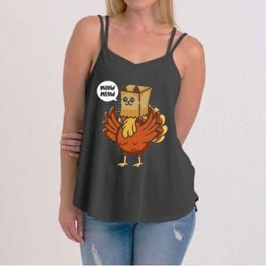 Funny Thanksgiving Day Fake Cat Turkey Meow Animal Farmer Women's Strappy Tank