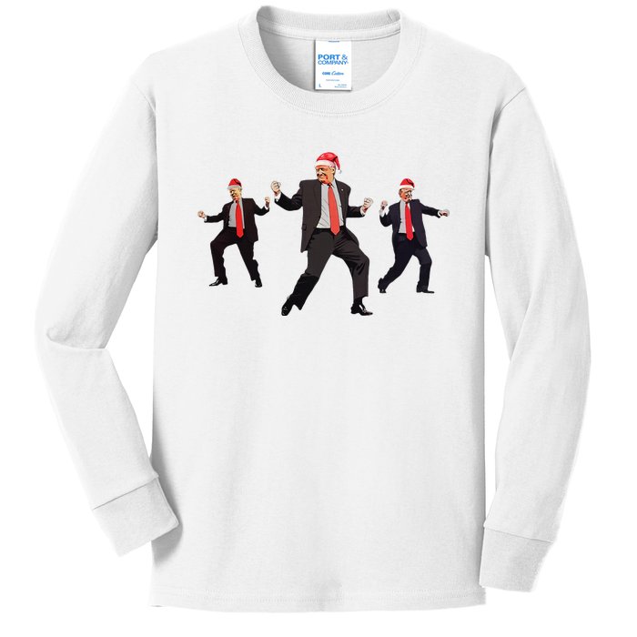 Funny Trump Dance Santa Claus Christmas Xmas Pajamas Holiday Kids Long Sleeve Shirt