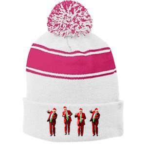 Funny Trump Dance Santa Hat Christmas Xmas Pajamas Holiday Stripe Pom Pom Beanie