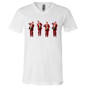 Funny Trump Dance Santa Hat Christmas Xmas Pajamas Holiday V-Neck T-Shirt