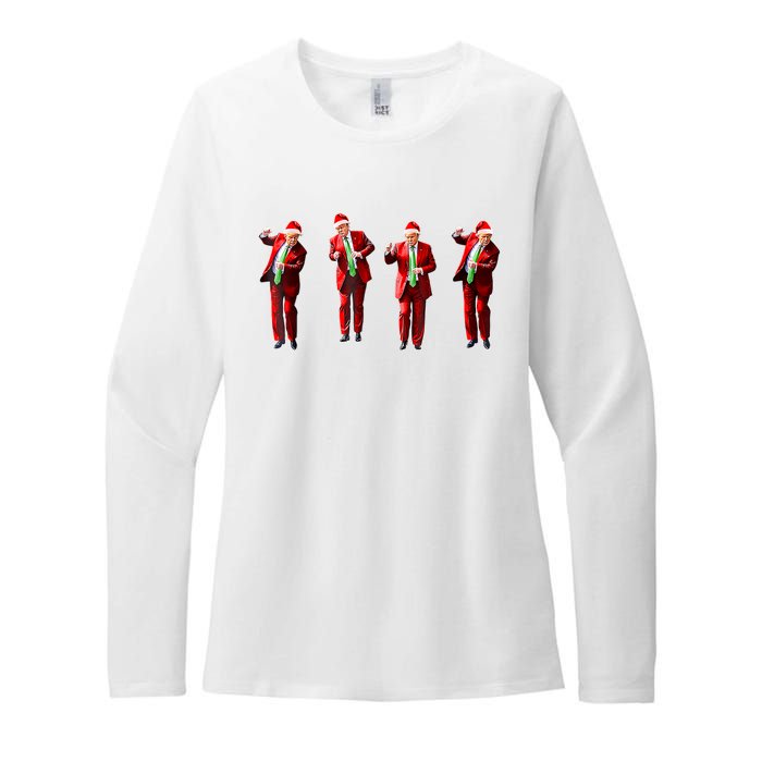 Funny Trump Dance Santa Hat Christmas Xmas Pajamas Holiday Womens CVC Long Sleeve Shirt