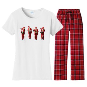 Funny Trump Dance Santa Hat Christmas Xmas Pajamas Holiday Women's Flannel Pajama Set