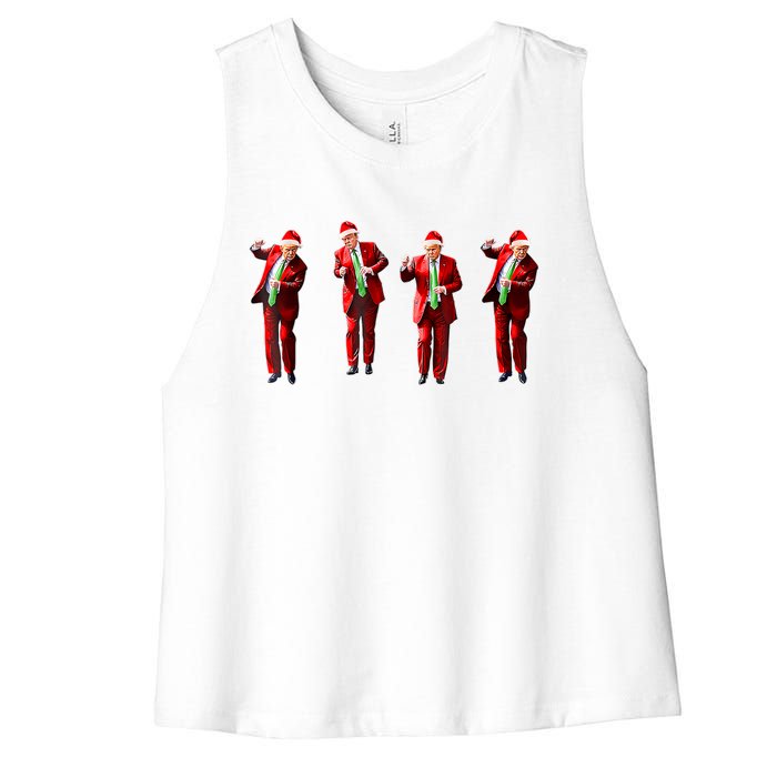 Funny Trump Dance Santa Hat Christmas Xmas Pajamas Holiday Women's Racerback Cropped Tank