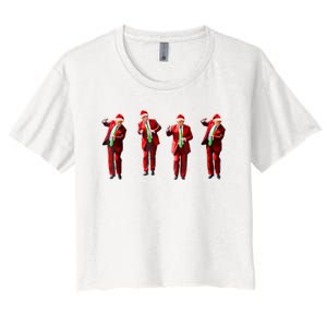 Funny Trump Dance Santa Hat Christmas Xmas Pajamas Holiday Women's Crop Top Tee