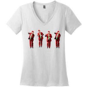 Funny Trump Dance Santa Hat Christmas Xmas Pajamas Holiday Women's V-Neck T-Shirt