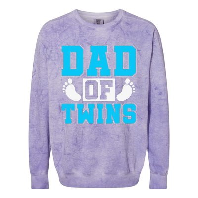 Family Twins Daddy Cute Footprint Dad Of Twins Twin Parents Colorblast Crewneck Sweatshirt