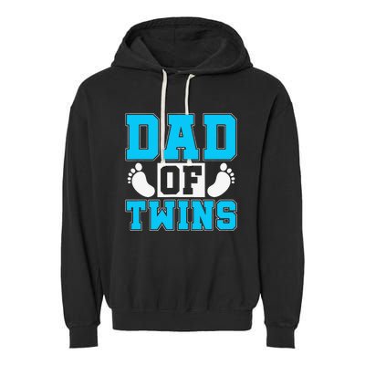 Family Twins Daddy Cute Footprint Dad Of Twins Twin Parents Garment-Dyed Fleece Hoodie