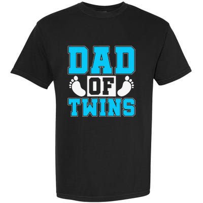 Family Twins Daddy Cute Footprint Dad Of Twins Twin Parents Garment-Dyed Heavyweight T-Shirt