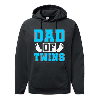 Family Twins Daddy Cute Footprint Dad Of Twins Twin Parents Performance Fleece Hoodie