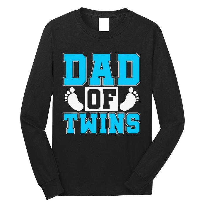 Family Twins Daddy Cute Footprint Dad Of Twins Twin Parents Long Sleeve Shirt