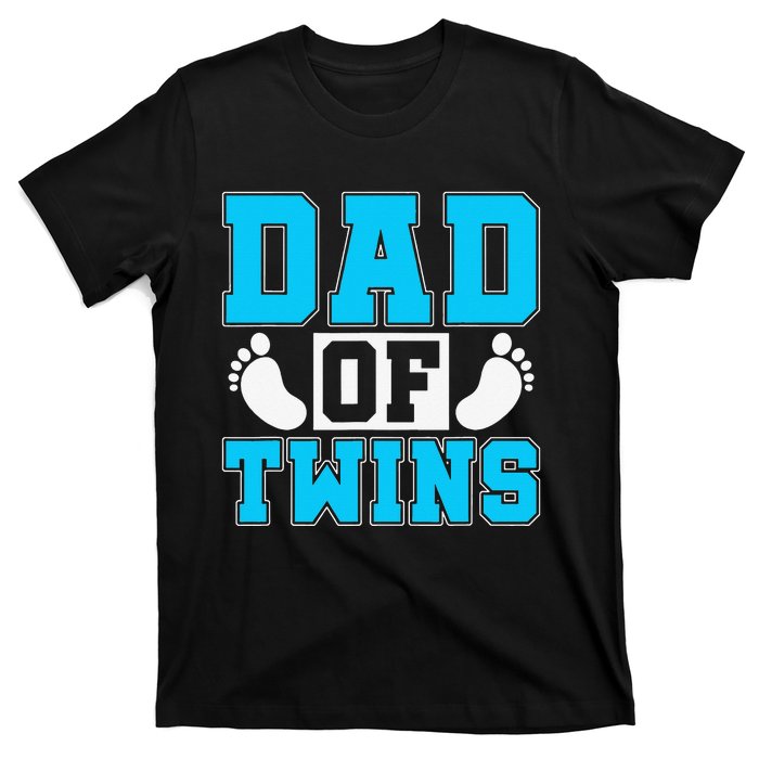 Family Twins Daddy Cute Footprint Dad Of Twins Twin Parents T-Shirt