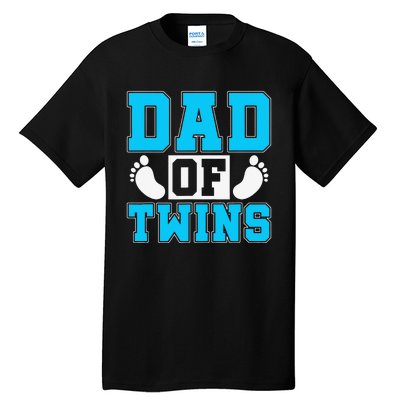 Family Twins Daddy Cute Footprint Dad Of Twins Twin Parents Tall T-Shirt