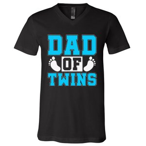 Family Twins Daddy Cute Footprint Dad Of Twins Twin Parents V-Neck T-Shirt