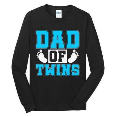 Family Twins Daddy Cute Footprint Dad Of Twins Twin Parents Tall Long Sleeve T-Shirt