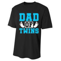 Family Twins Daddy Cute Footprint Dad Of Twins Twin Parents Performance Sprint T-Shirt