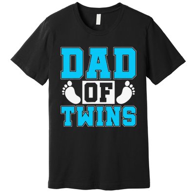 Family Twins Daddy Cute Footprint Dad Of Twins Twin Parents Premium T-Shirt