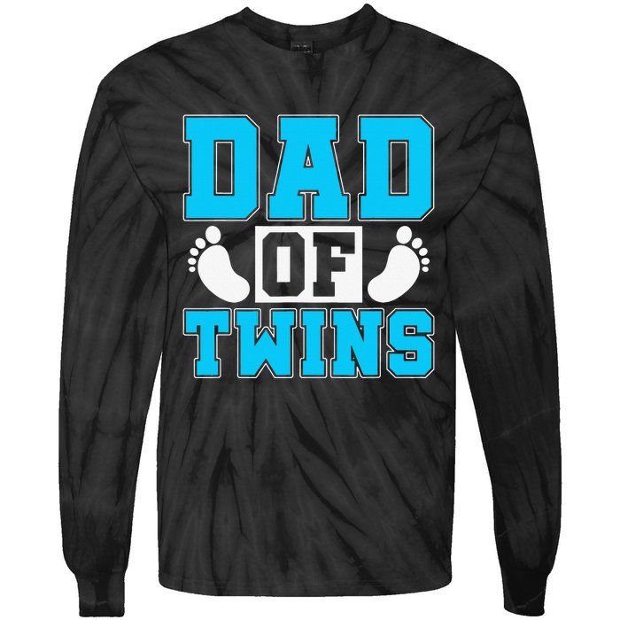 Family Twins Daddy Cute Footprint Dad Of Twins Twin Parents Tie-Dye Long Sleeve Shirt