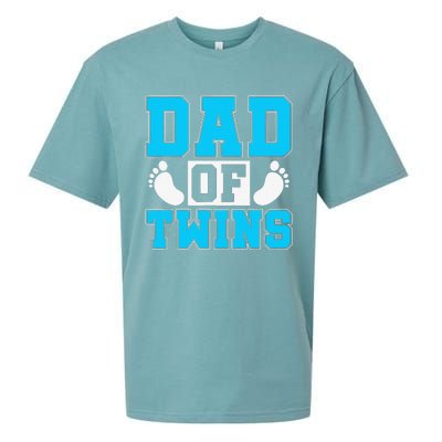 Family Twins Daddy Cute Footprint Dad Of Twins Twin Parents Sueded Cloud Jersey T-Shirt