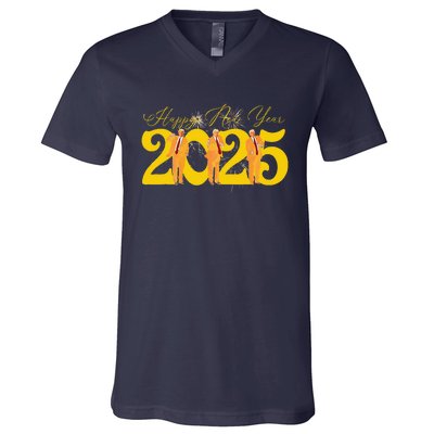 Funny Trump Dance Happy New Year 2025 Fireworks V-Neck T-Shirt