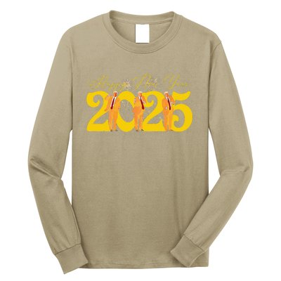 Funny Trump Dance Happy New Year 2025 Fireworks Long Sleeve Shirt