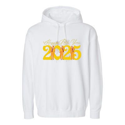 Funny Trump Dance Happy New Year 2025 Fireworks Garment-Dyed Fleece Hoodie