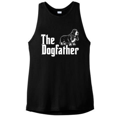 Funny The Dogfather Bassett Hound Lover Ladies PosiCharge Tri-Blend Wicking Tank