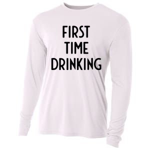 First Time Drinking I Funny White Lie Party Cooling Performance Long Sleeve Crew