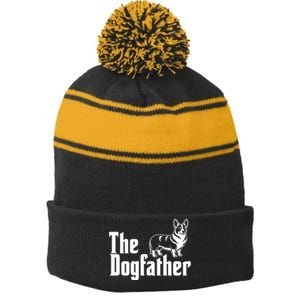 Funny The Dogfather Corgi Lover Stripe Pom Pom Beanie