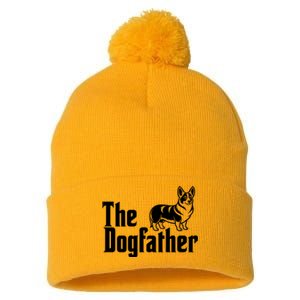 Funny The Dogfather Corgi Lover Pom Pom 12in Knit Beanie