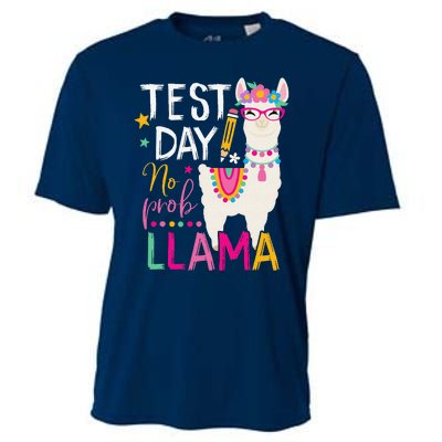 Funny Test Day No Probllama Llama Teacher Testing Day Llama Cooling Performance Crew T-Shirt