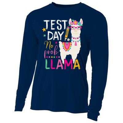 Funny Test Day No Probllama Llama Teacher Testing Day Llama Cooling Performance Long Sleeve Crew