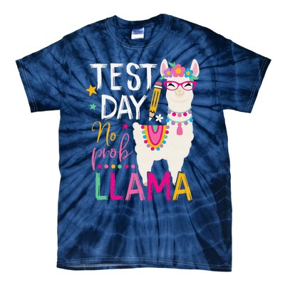 Funny Test Day No Probllama Llama Teacher Testing Day Llama Tie-Dye T-Shirt